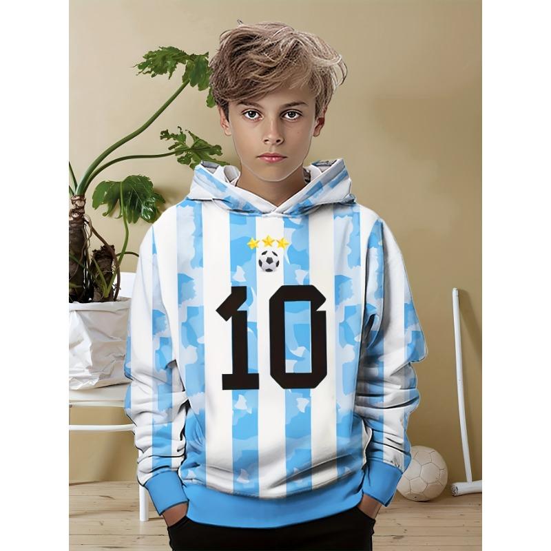 2026 New fashionable children's casual hoodie, 3D printed football style jersey size 10 pattern, daily wear, fashionable trend