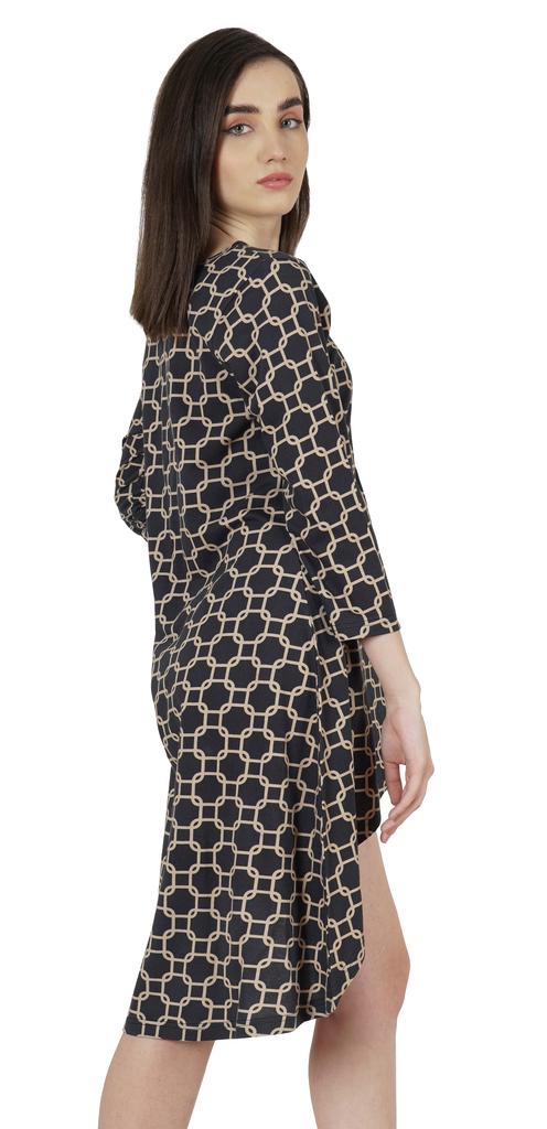 Inkmeso Rochii de bumbac cu gât rotund imprimat pentru femei, tiv asimetric, scurte