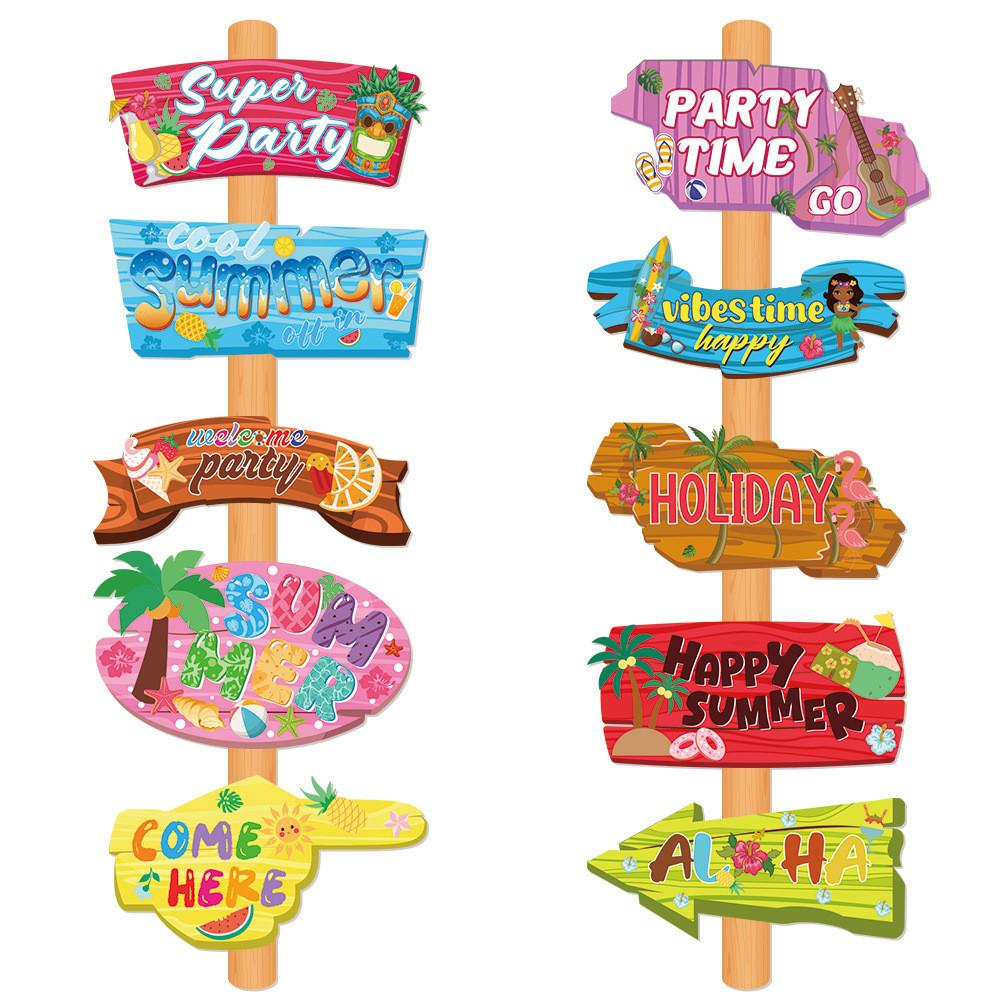 Hawaii Summer Themed Beach Party Paper Cartoon Pattern Signage Props Decoration