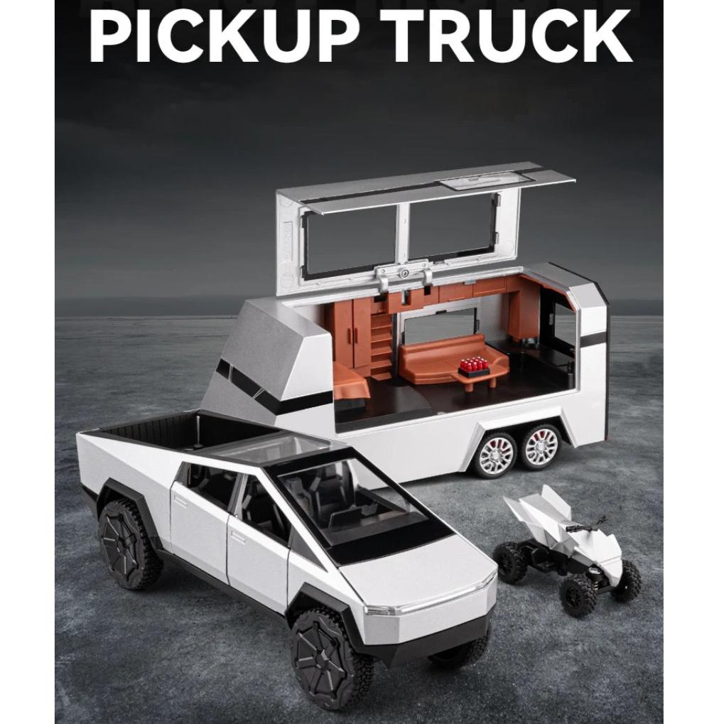 1/24 Scale Tesla Cyber Toys Off Road Truck Alloy Metal Diecast Car Model Sound and Light Boutique Decorative Collection Ornaments Birthday