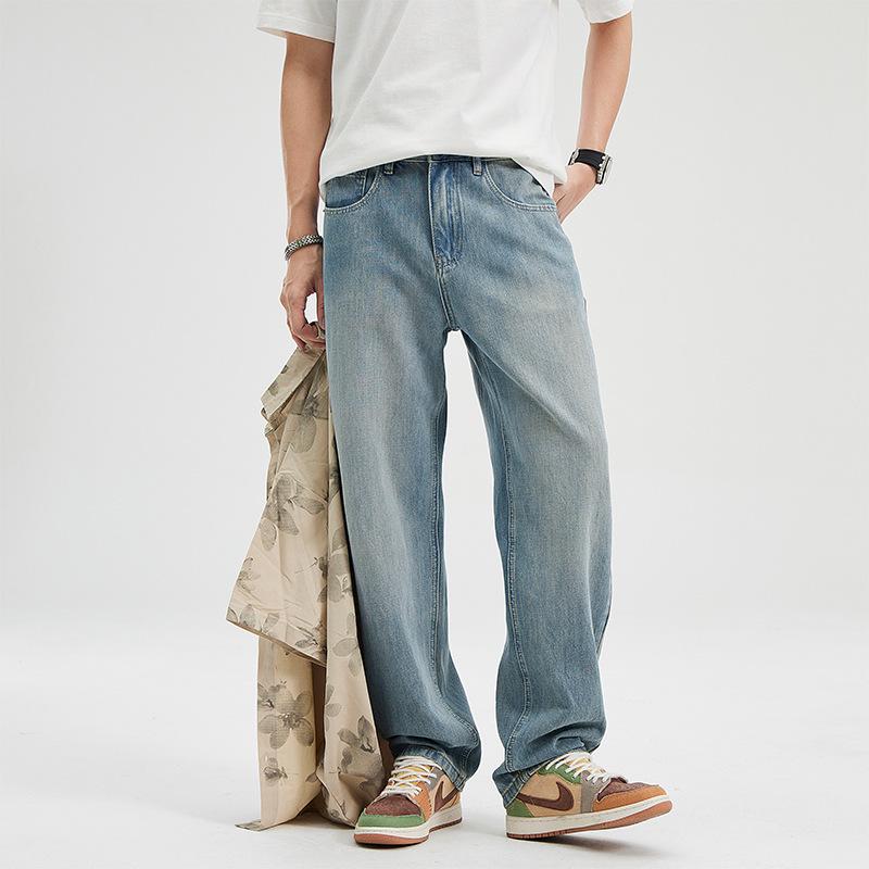 

Мужские летние джинсы высокого класса с широкими штанинами: Простой, Универсальный, Свободный крой и Прямой силуэт. 33 (150-155 lbs) синий