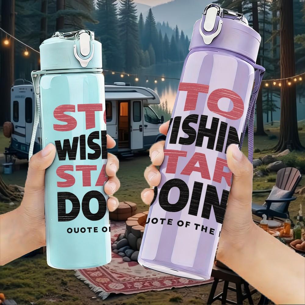 1PC Stop Wishing Start Doing Text 750ml Color Plastic Sports Water Bottle Leakproof Flip Straw Lid Suitable for Sports Office Home Use