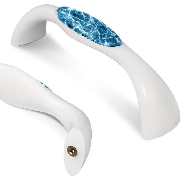 LORVIES 4 Pack 5.6" Marble Decorative Cabinet Knobs, ABS Glass Wavy Long White, Drawer Dresser Door Handles Pulls for Home Kitchen Bedroom (Turquoise