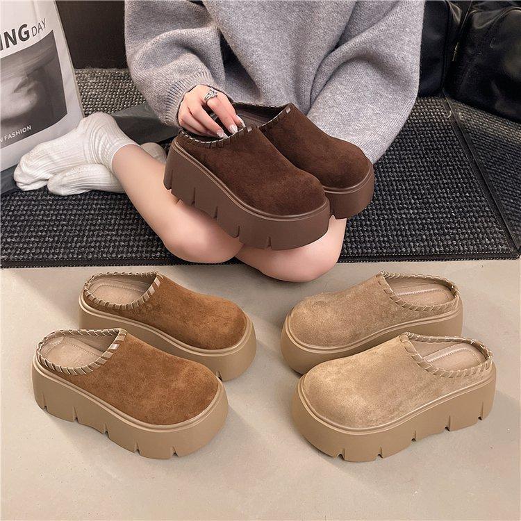 Boken Bag Head Half Slippers Women's Outer Wear 20025 New Autumn and Winter Thick Bottom Height Increase Shorty Le Lazy Muller Slippers