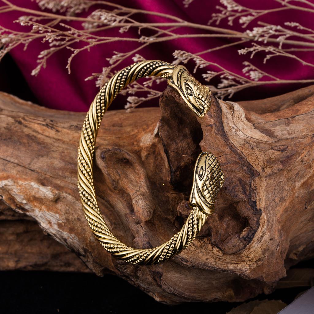 Dreamtimes Snake Head Viking Vintage Cuff Bracelet Egyptian Animal Bangle Antique Carved Wristband Jewelry Gifts For Christmas