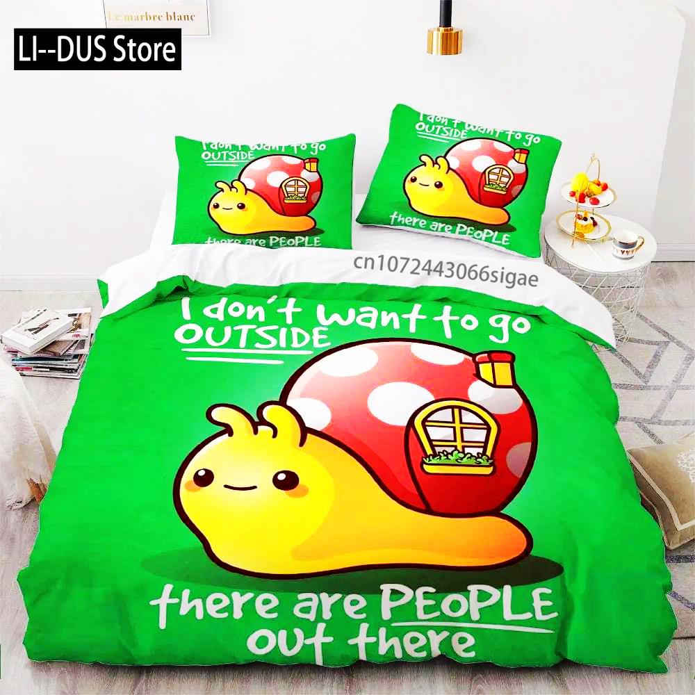 Colourful Snail Duvet Cover Set Cute Kawaii Animal Polyester Bedding Set Comforter Cover King Queen Size For Kids Boys Girls
