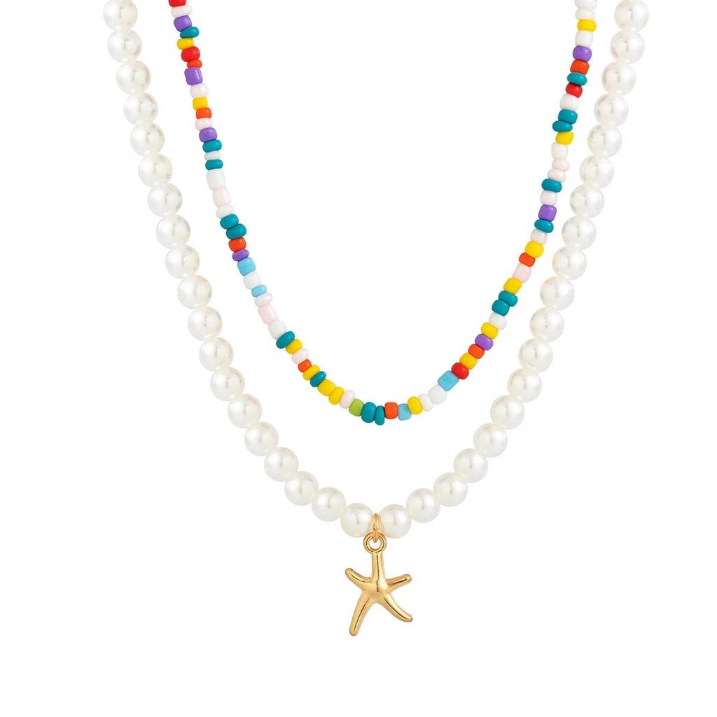 Ingemark Boho perles de rocaille colorées Imitation perle chaîne collier femmes Vintage étoile de mer pendentif tour de cou Y2K bijoux accessoires