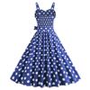 Women Vintage Dress 50s Retro A-line Big Swing Sleeveless Dot Print Contrast Color Elastic Bust High Tight Waist Backless Knee Length Evening