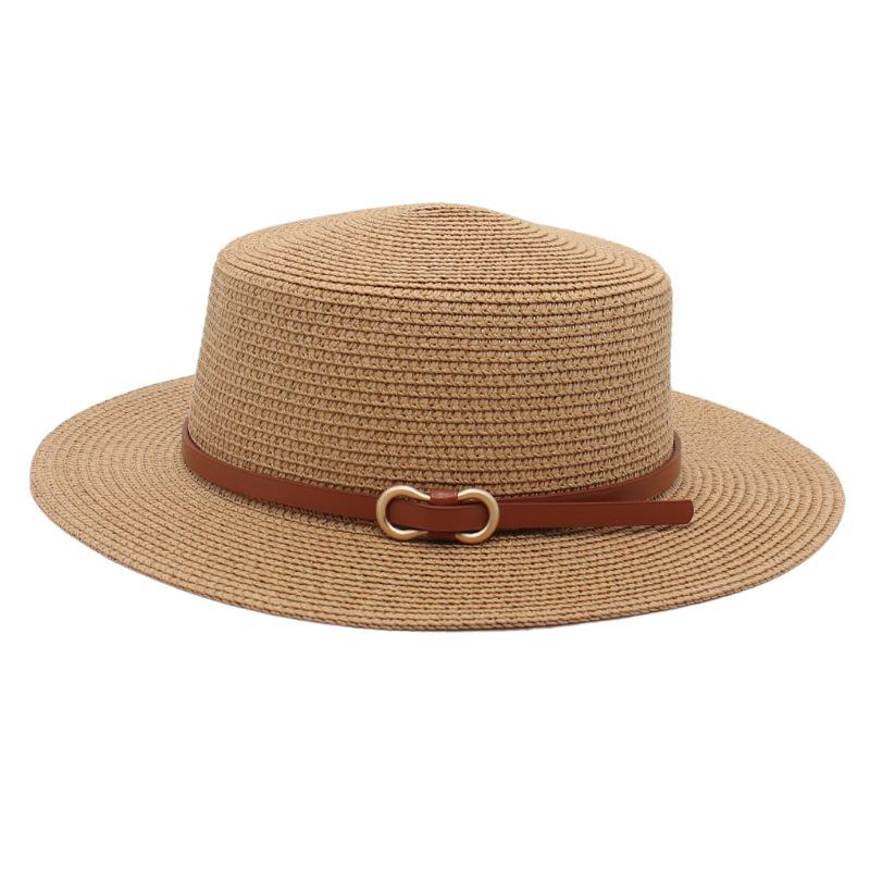 Straw Hat Female Sun Hat Belt Buckle Bucket Hat Flat Top Mother Hat Big Brim Cool Hat Seaside Beach Hat