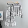 Women's Ink Painting Knit Pullover & Wide-Leg Pants Set - Autumn/Winter Casual Two-Piece