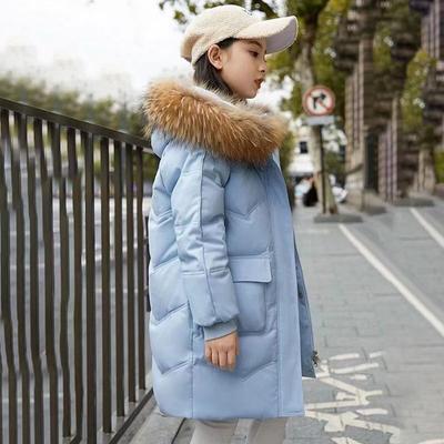Winter Jacket Girl's Parkas Big Fur Collar Overcoat Children Casual Long Coat White Duck Down Outwear Kids Button Pocket