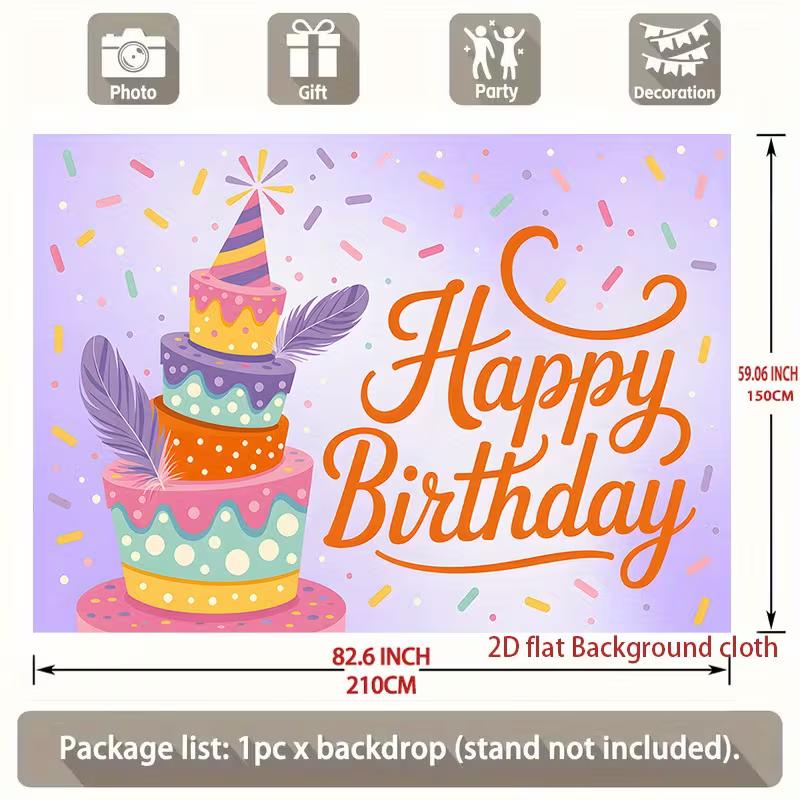 

2D Cartoon Cake Happy Birthday Backdrop, Purple Confetti Photography Background Cloth for Toddler Birthday Party 47.2x31.5inch/120*80cm