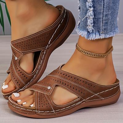 Sandali con zeppa versatili antiscivolo leggeri da donna, comodi sandali casual da passeggio all'aperto