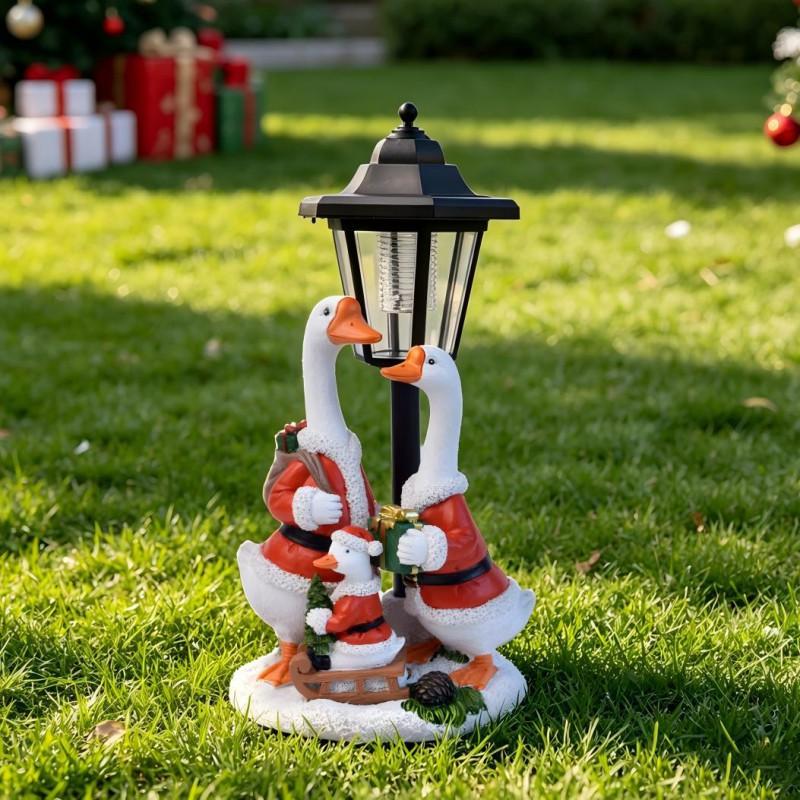 Solar Powered Outdoor Christmas Goose Decor - Family Of Three Resin Garden Path Light Yard Lawn Decoration