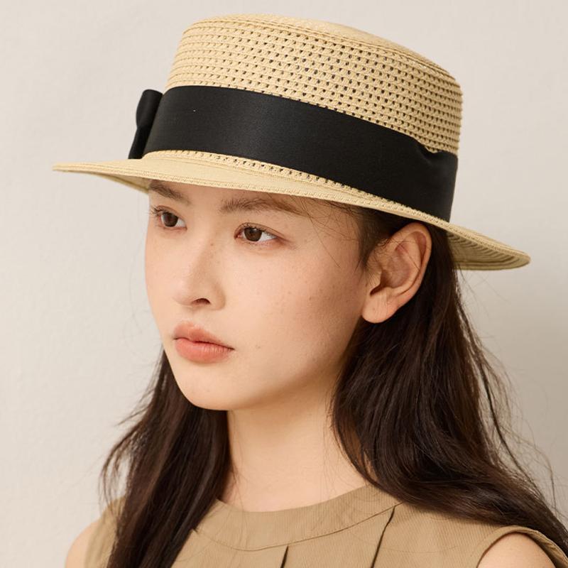 Flat Top Hat Women's Summer Straw Hat Seaside Beach Sunshade Hat