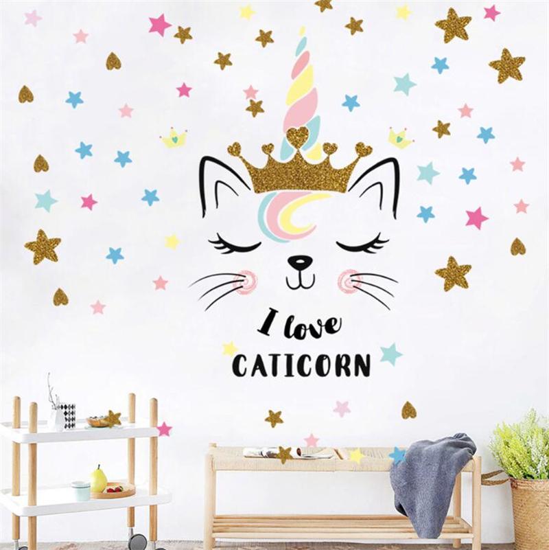 Golden Crown Unicorn Wall Sticker Modern Mural Home Decoration Art Rooms PVC for Kids Pattern Single-piece Package