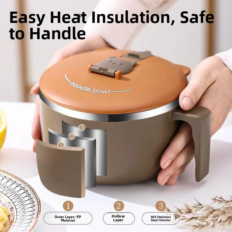 1pc 304 Instant Noodle Bowl - Stainless Steel Large Capacity with Lid Portable Tableware Perfect for Serving Noodles and Rice