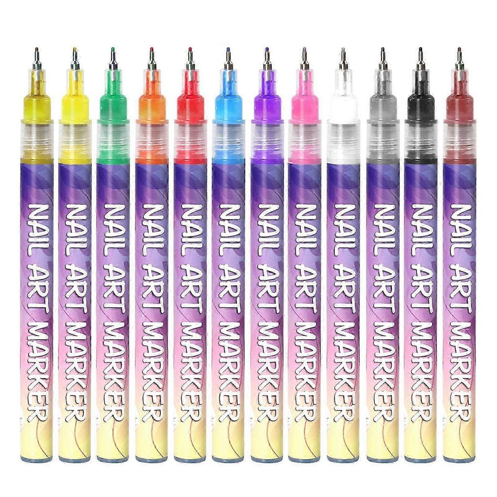 12 Colors Nail Art Pens Set, Nail Art Markers for Gel Nails, Drawing Painting Point Tool for DIY Nail Art Design Manicure Decoration 25-26s