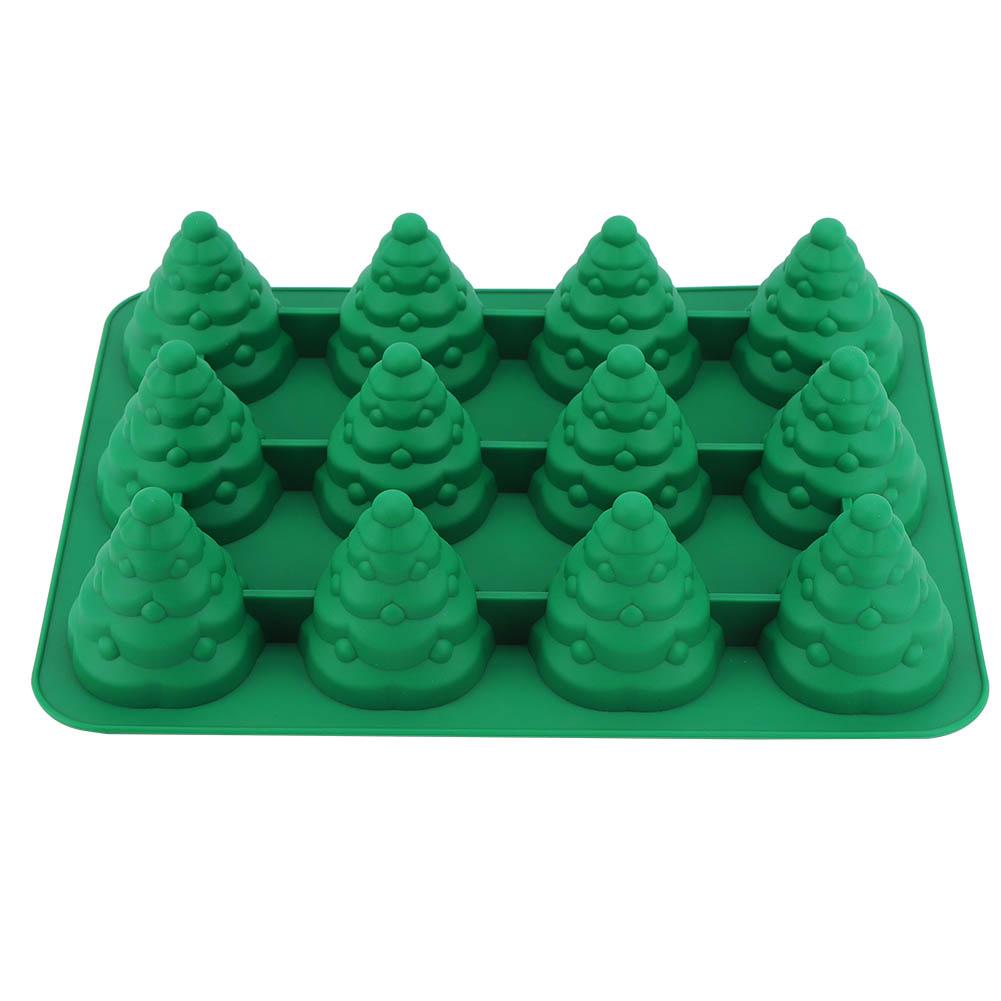 12 Hole   Christmas Tree Silicone Mold Cake Mould for Mousse Chocolate Muffin Baking Tool