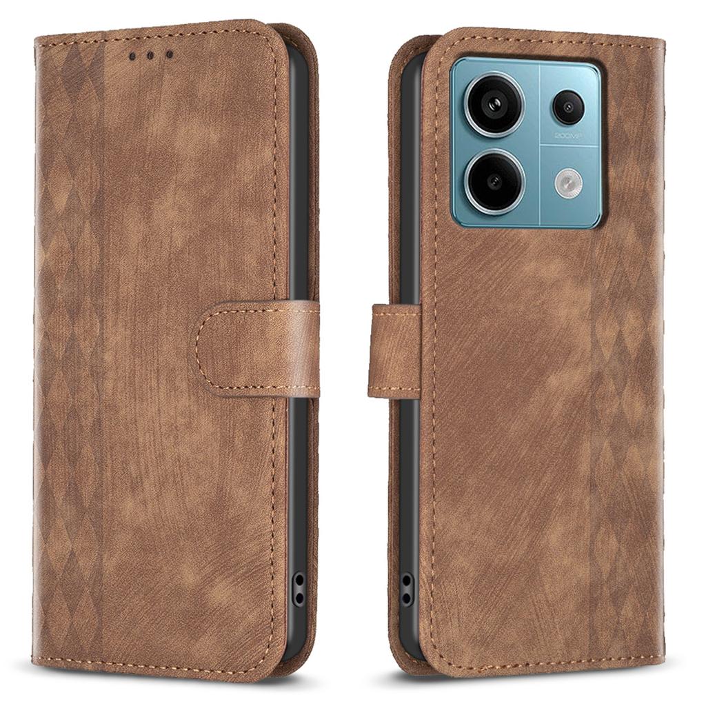 For Xiaomi Redmi Note 13 Pro 4G/Poco M6 Pro 4G Leather Case Flip Phone Cover with TPU Inner Shell Grid Pattern