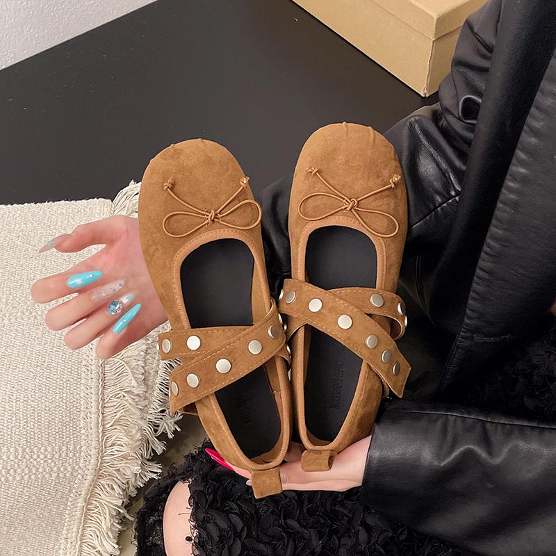 New Style Lolita Dance Shoes for Women Ballet Flats Designer Female Butterfly-Knot Buckle Fashion Silk Ladies Round Toe Shoes