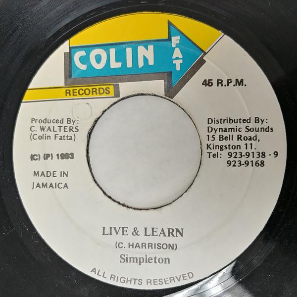 7inch Record SIMPLETON - Live & Learn NONE Colin Fat Recor 1993 Jamaica Reggae, Ska & Dub Used