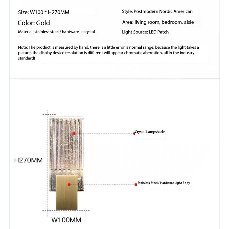 Modern LED luxury stainless steel crystal wall lamp living room TV bedroom decoration furniture study room interior Light Sconce