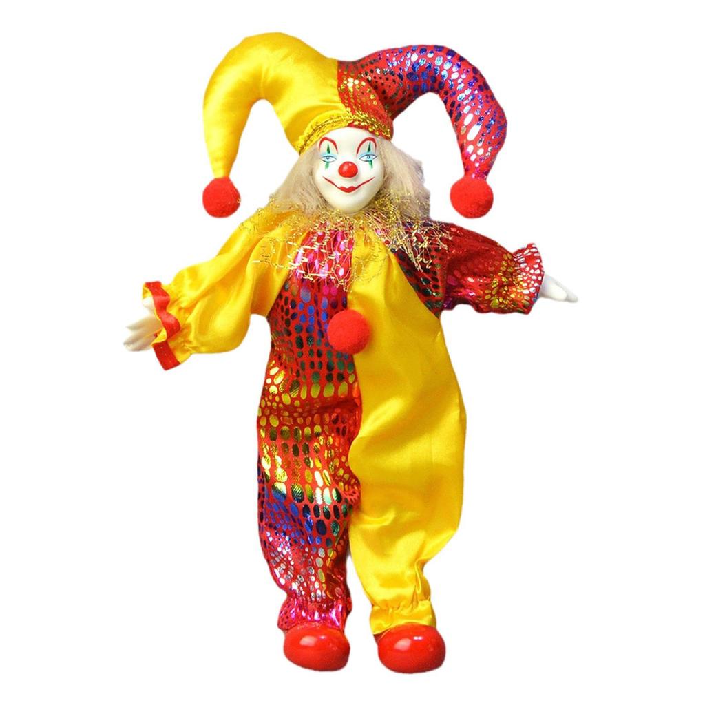 Standing Clown Figurine Handmade Ceramic Clown Figure Doll with Articulated Limb Display Props for Home Holiday Decors