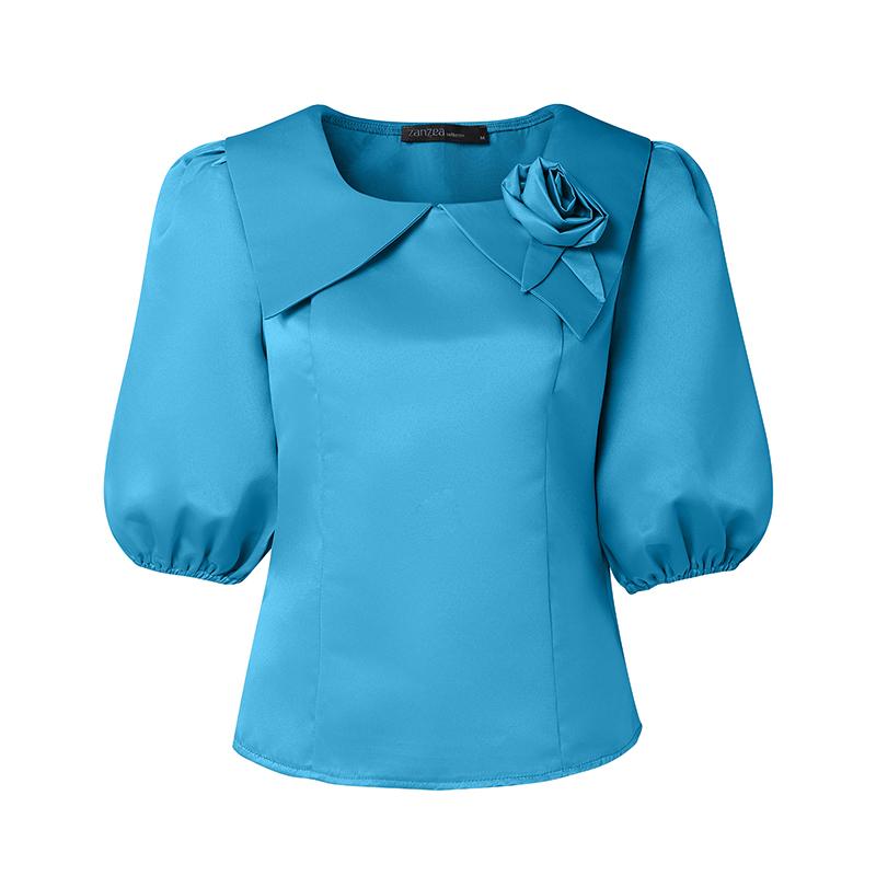 

ZANZEA Women Round Neck Casual 3D Flower Short Sleeve Blouse 5XL синий