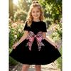 Girl Dresses Short Sleeve Summer Dress Bowknot Heart Print Hawaiian Vacation Beachwear Dress Outfits Bonfire Girls Party Dresses