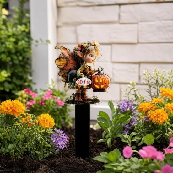 Halloween Fairy Garden Stake, 2D Acrylic Pumpkin House Sign Decoration, Holiday Party Fairy Garden Accessories for Outdoor Yard Lawn Pathway
