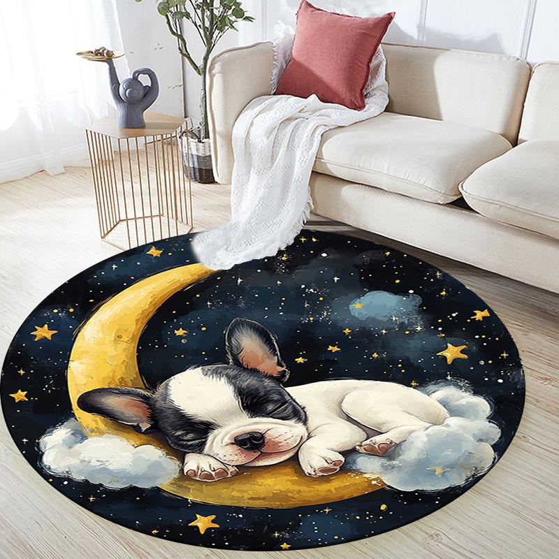Sleeping Puppy Round Area Rug,Carpet Rug for Living Room Bedroom Sofa Playroom Decor,Non-slip Floor Mat