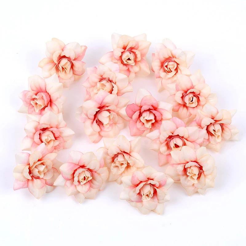 10Pcs Artificial Flower 4.5cm Silk Rose Head For Wedding Home New Year Decoration DIY Garland Scrapbook Gift Box Craft Flowers