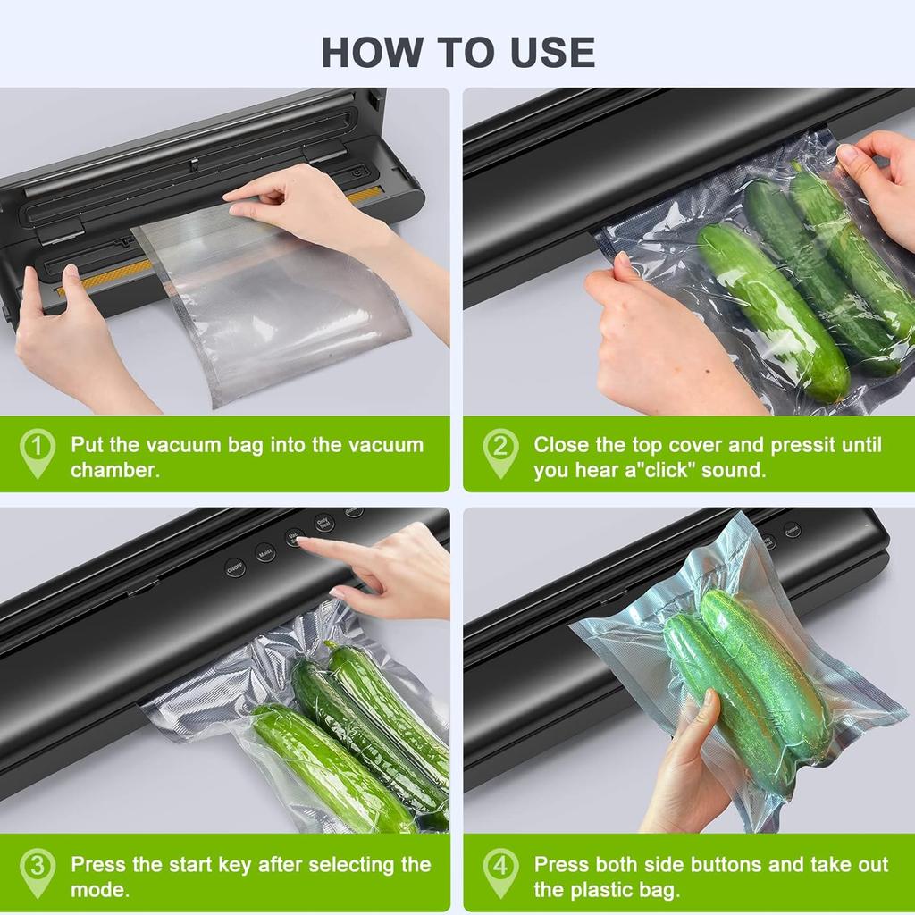 Vacuum Sealer Machine: Upgraded 5 in1 Food Vacuum Sealer with Dry&Moist Modes, LED Indicator Lights, Compact Design, Includes 15PCS Vacuum Seal