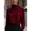 YYFS Women's Fashion Casual Spring Autumn Solid Color Print Long Sleeve Stand-Neck Blouses & Shirts