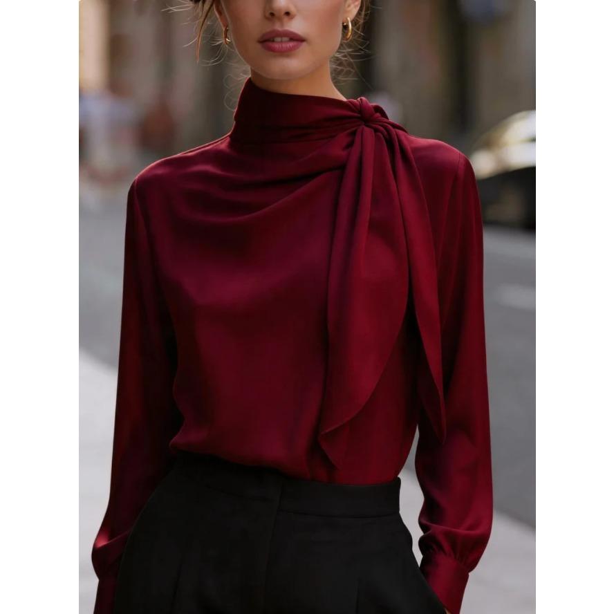 YYFS Women's Fashion Casual Spring Autumn Solid Color Print Long Sleeve Stand-Neck Blouses & Shirts