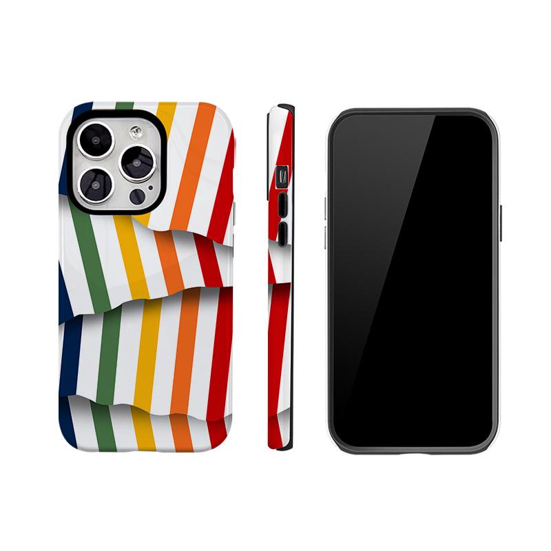 Striped Two-in-One Phone Case, Compatible with Apple 14/15ProMax/16, Korean Style