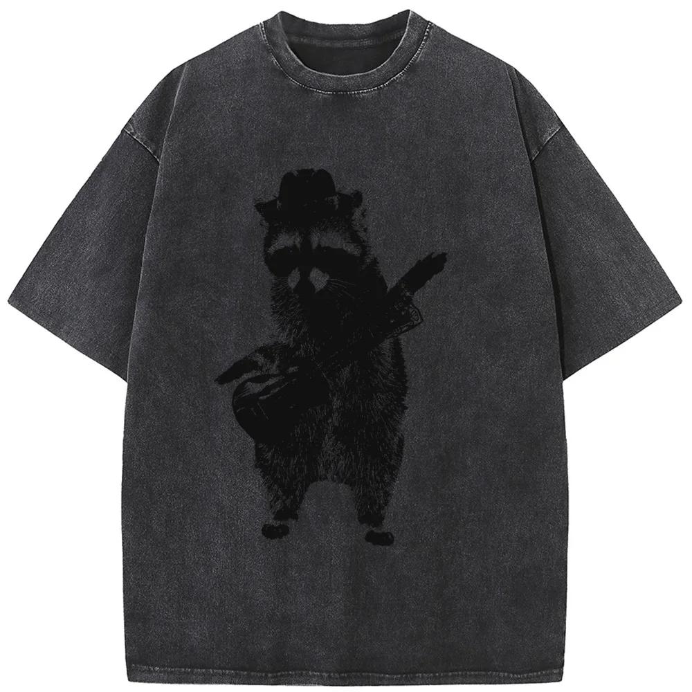 Trash Panda Raccoon Printed Trendy Tshirt Men Casual Cotton Short Sleeve T-shirts Of High-Quality Washed Old Tshirt
