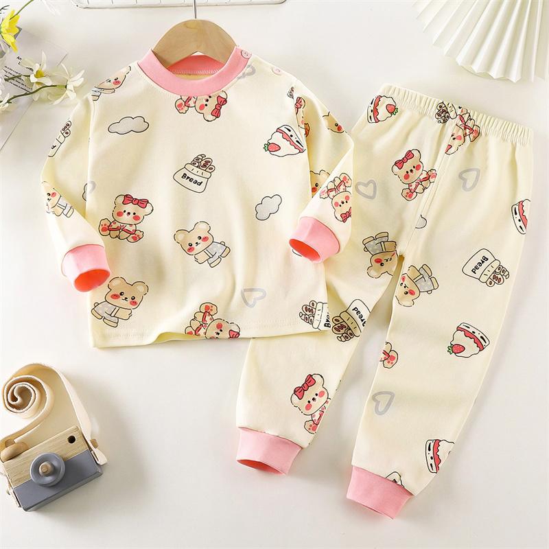 2026 Summer Children Full Sleeve Underwear Suits Baby Spring O-Neck Cartoon Cotton Pajama Set Long Pant Kids Home Wear Clothing Suit for Girl Boy