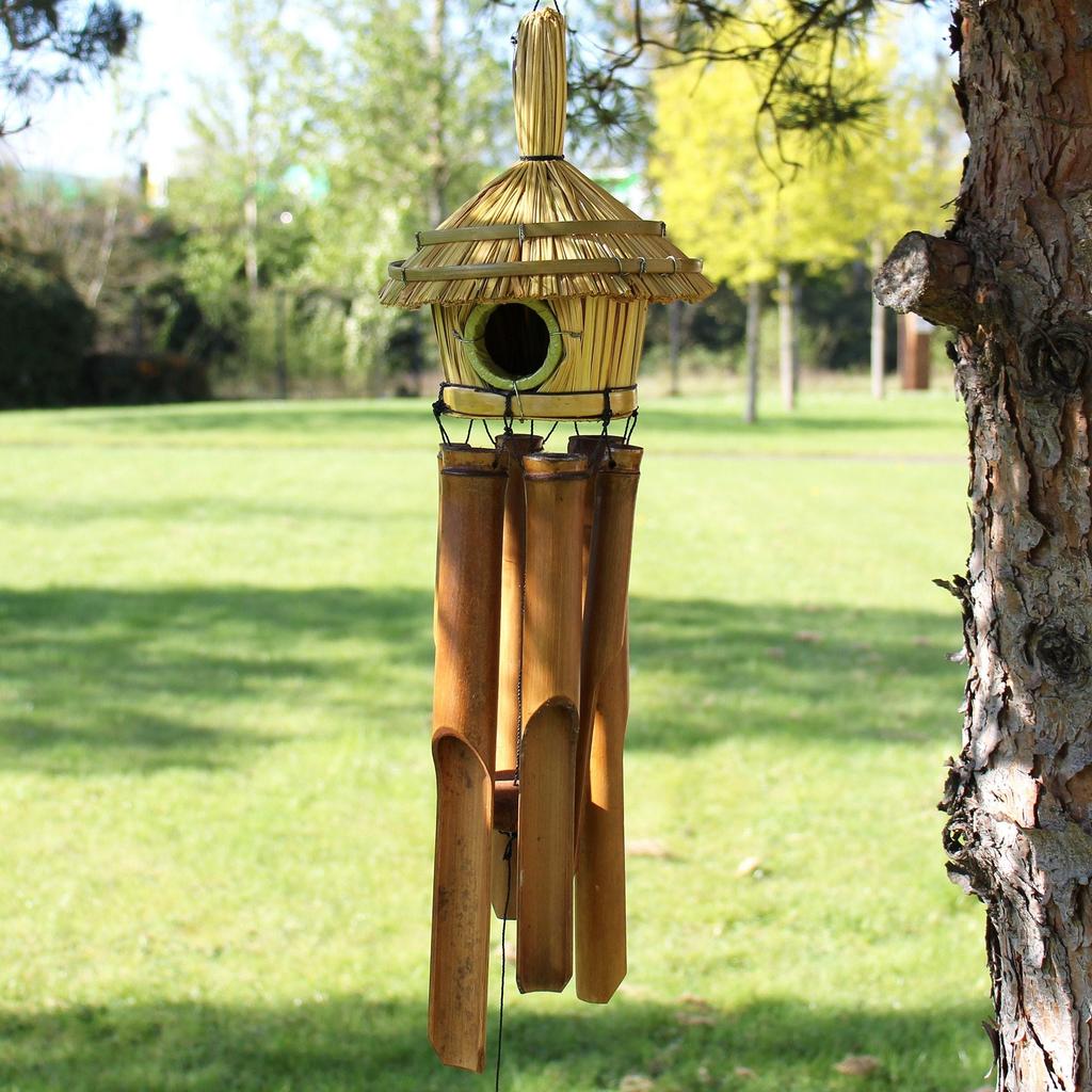 Bird Box Round Seagrass With Chimes 45x17cm