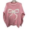 Women's bow-tied jacquard sweater autumn and winter lazy wind loose warm and comfortable jumper knitted sweater