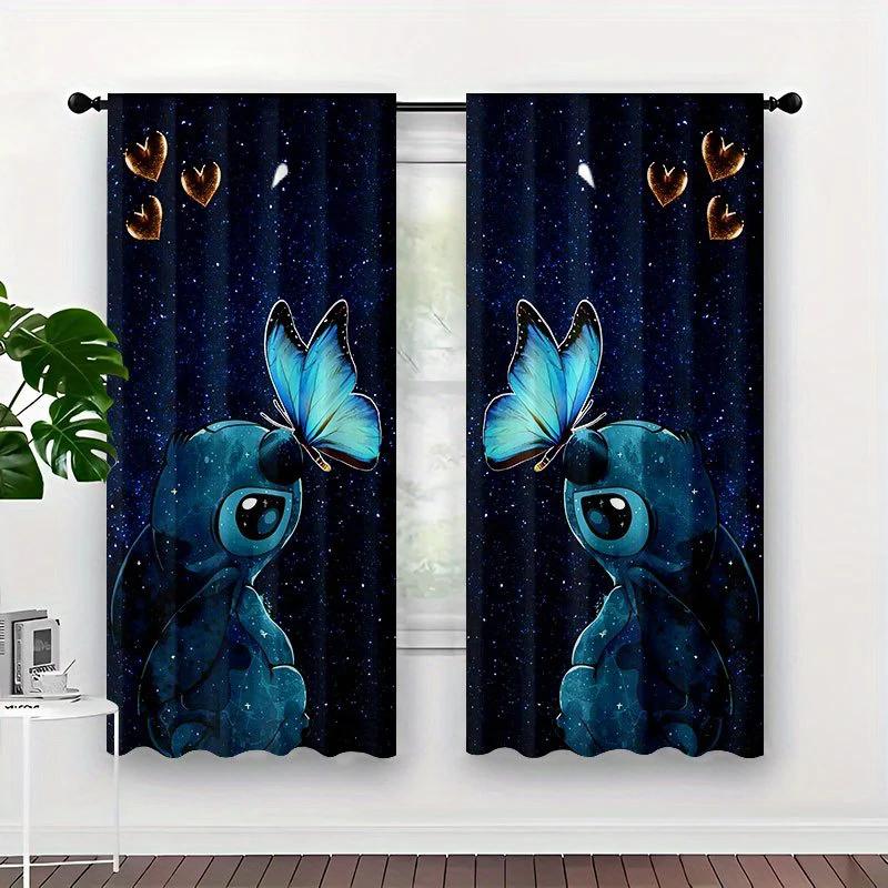 

Starry Night And Butterfly-Themed Printed Curtains, Pole Bag Curtains, Bedroom And Living Room, Home Decoration, Room Decoration 14Wx39L(35x100CM)x2