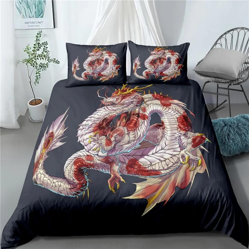 Dragon Printed Duvet Cover King Queen Western Magic Dragon Bedding Set Teen Adults Ancient Mythical Animal Polyester Quilt Cover