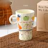 Hand Pinning Ceramic Cup with High Appearance Mug Artistic Goblet Illustration Cup Office Big Water Cup Women