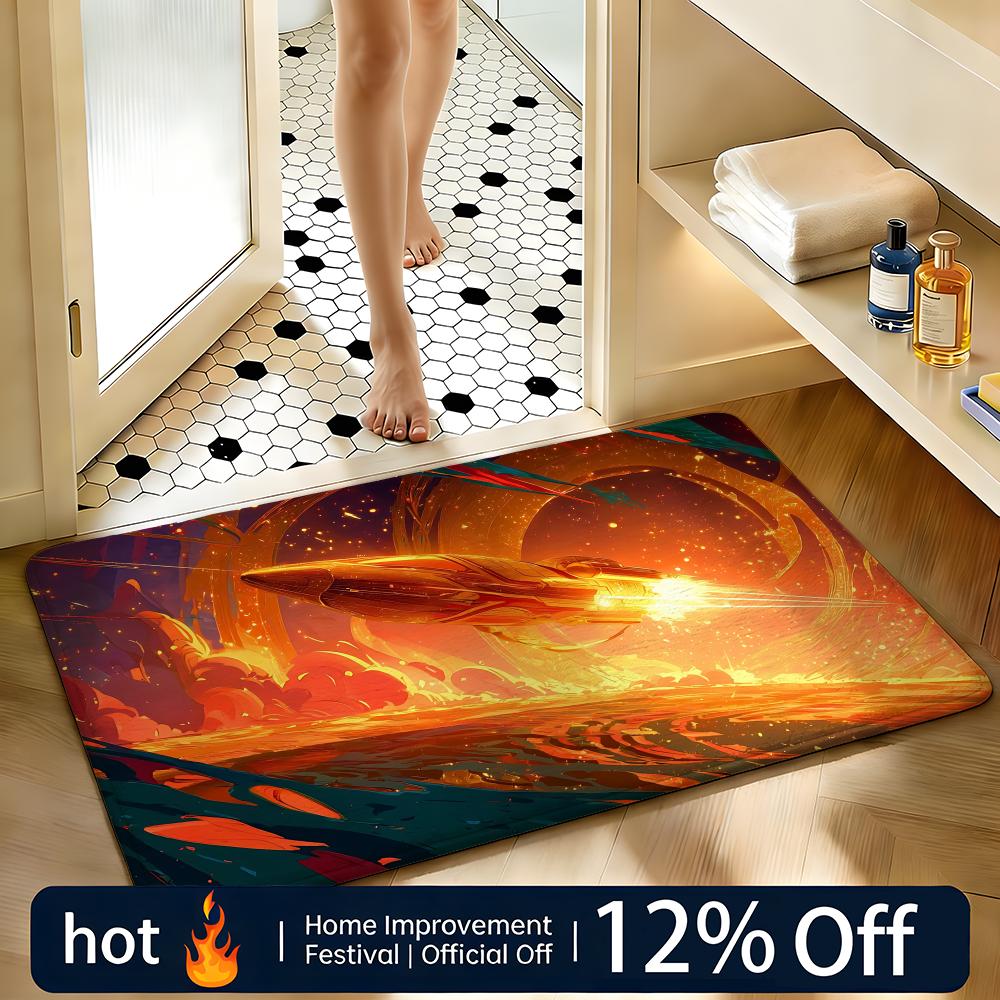 Soft Absorbent Non-Slip Rug Art Rocket Spaceship Floor Mat Home Decor Doormat Bedroom Floor Mat Shower Carpet