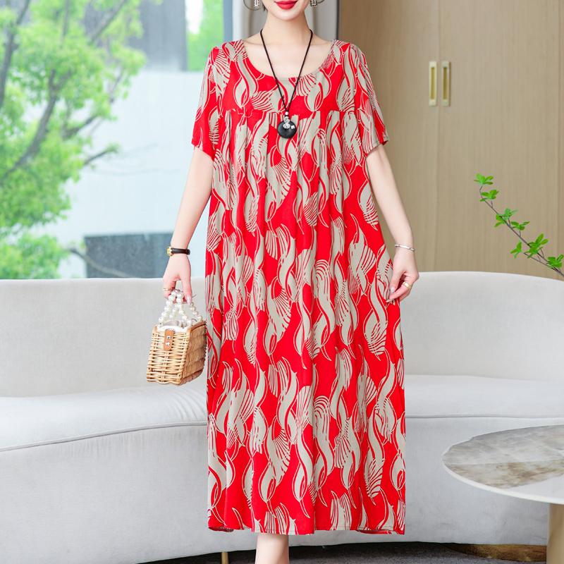 Women's Loose Dresses Elegant Plus Size Short Sleeve Casual Summer Oversize Long Dress Female Vintage Clothes