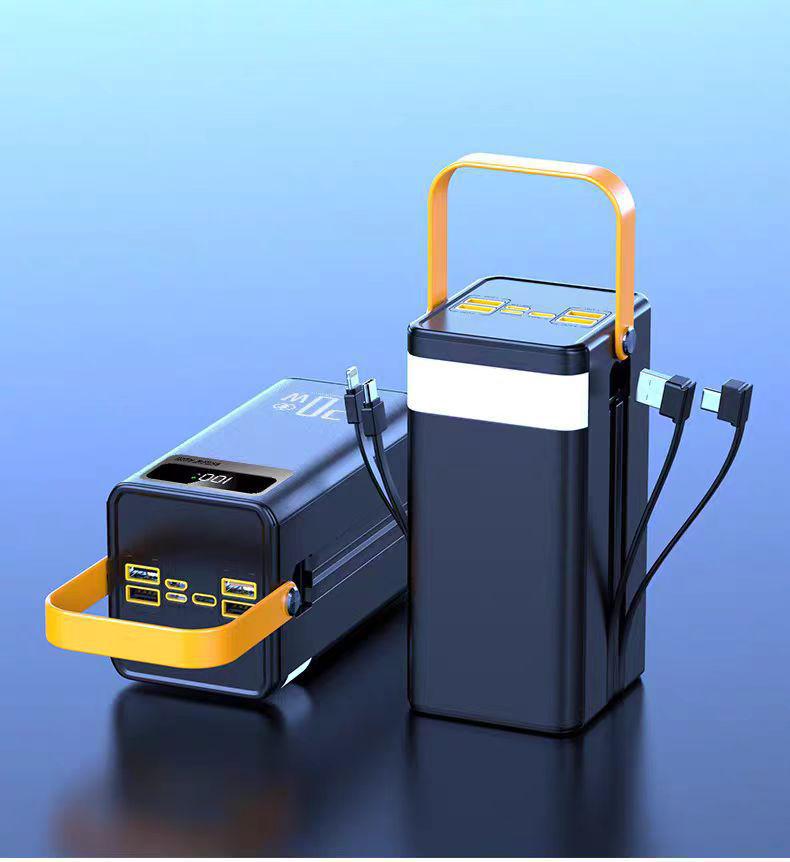 Large-Capacity 120W Solar Power Bank with 100,000mAh and Built-in Fast Charging Cable for Outdoor Use