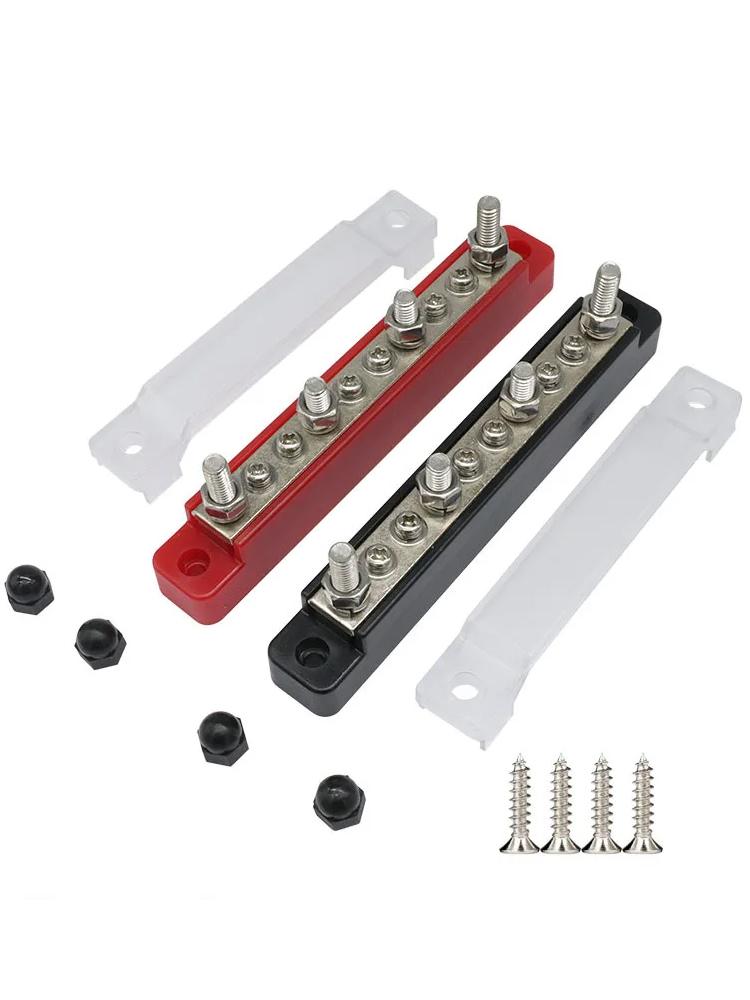 12V/48V Power Distribution Terminal Block with Cover Heat Shrink Tubing 10 Way Bus Bar Terminal Block