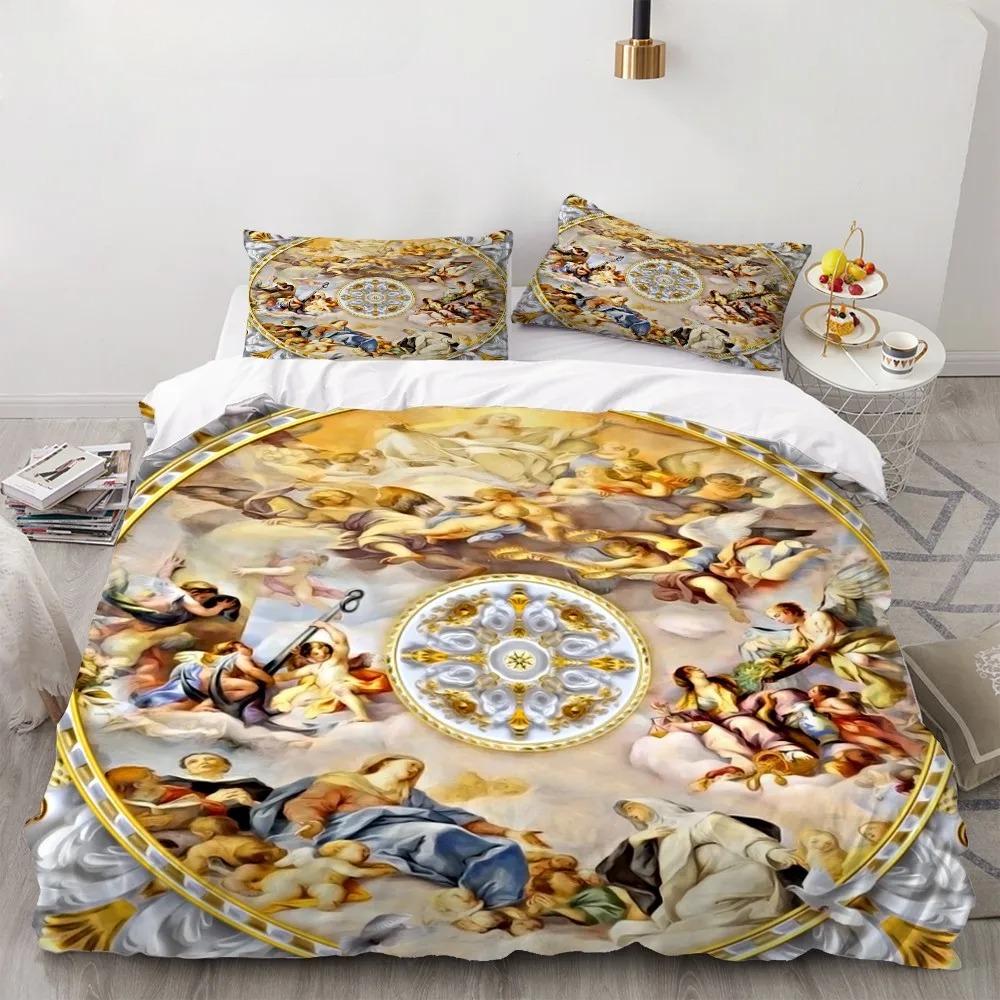 Angel Oil Painting Microfibre Bedding Sets, Children's Birthday Gift with Zip Room Decor for Teenagers Adulte 2-3 Pieces Duvet C