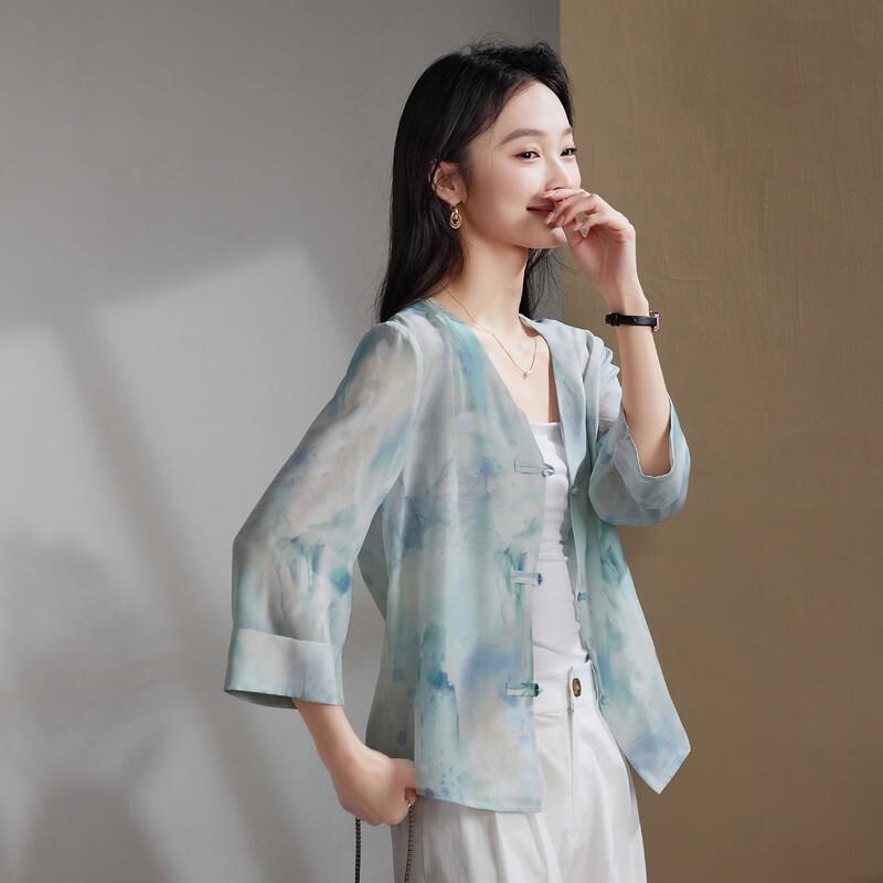 SOFSIL Women s 100% Mulberry Silk New Chinese Style Short Cardigan S